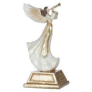 ESCULTURA EM RESINA NATAL ANJO C/TROMBETA  27,5cm