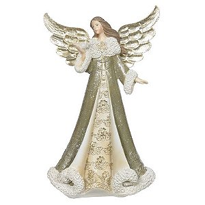 ESCULTURA EM RESINA NATAL ANJO (VERDE CHAMPANHE) 25cm