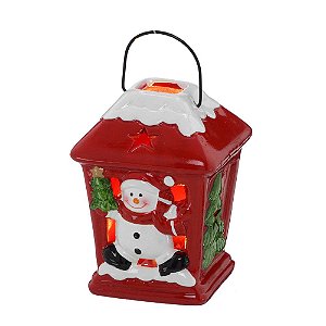 ENFEITE LANTERNA BONECO DE NEVE COM LUZ EM CERAMICA