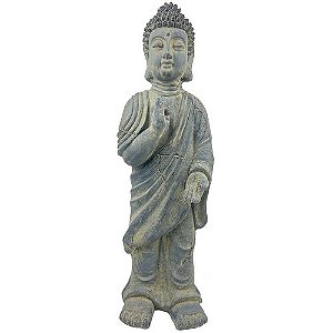 ESCULTURA DE BUDA EM PÉ DE CERAMICA CINZA 57,5cm