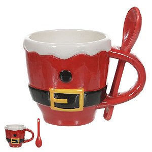 XICARA DE CAFE NATALINA C/COLHER PAPAI NOEL EM CERAMICA