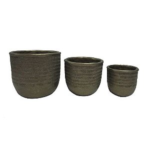 CONJUNTO DE CACHEPOTS DE CIMENTO CINZA - 3 PCS