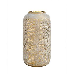 VASO DE CERAMICA BRANCO COM DOURADO P