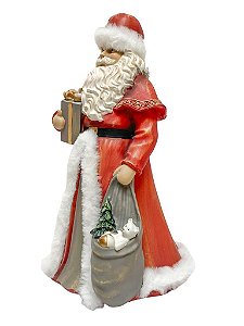 Escultura Papai Noel em Resina Vermelho Cinza e Branco 31cm