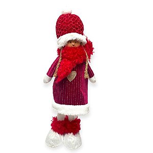 Boneca menina Decor com vestido Vermelho e Branco 40cm