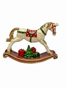 Escultura de Natal Cavalo de Balanco Branco e Color