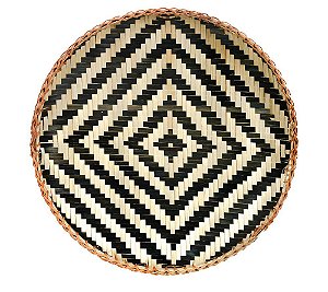 CESTA DECORATIVA ARTESANAL BAMBOO PRETO 45cm HAND MADE