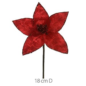 FLOR POISENTIA AVELUDADO C/GLITTER VERMELHO GLITTER VM 23cm