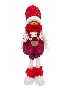 Boneco menino Decor com macacao Vermelho e Branco 40cm