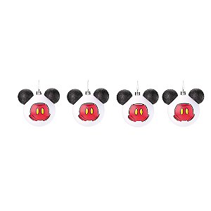 JG 4 BOLA NATALINA LUVA/ROUPA MICKEY BCO/PTO/VRM 8cm DISNEY