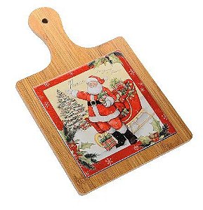 TABUA MADEIRA E CERAMICA PAPAI NOEL ARRUMANDO ARVORE 29cm