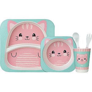 KIT REFEICAO BAMBU GATO BUBA ROSA E AZUL