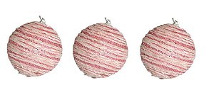 Trio Bola de Natal Rosa e Branca Decorada com Brilho 10cm