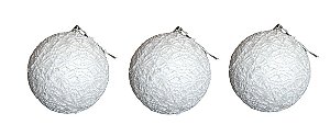 Trio Bola de Natal Branca com brilho e texturas 10cm