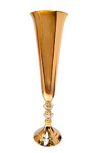 Vaso Dourado de Metal e Pedras Decorativas 59cm
