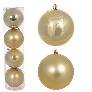 BOLA NATAL EM TUBO MISTA PEROLADA C/4 UND (DOURADO) 10cm