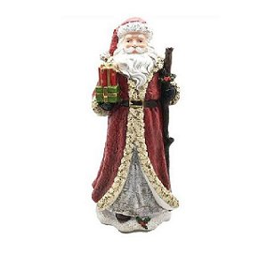 Papai Noel em resina com cajado e presentes Vm / Br - 29cm