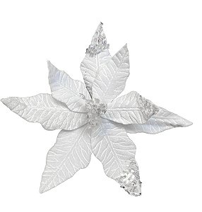Flor Poinsetia Natalina Decorativa Branca 32cm