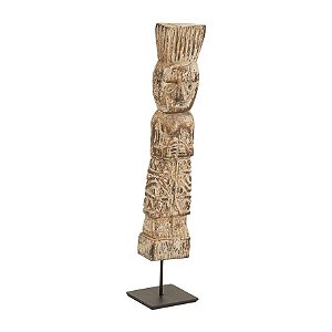 ESCULTURA TOTEM EM MADEIRA SUPORTE EM METAL MARROM MART 36cm