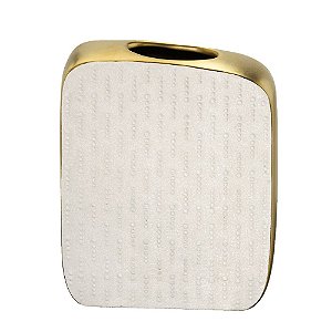 VASO DECOR EM CERÂMICA CREME E DOURADO COM TEXTURAS 19cm