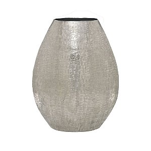 VASO EM METAL INDIANO PRATA COM TEXTURAS 40cm