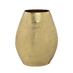 VASO DECORATIVO INDIANO EM METAL DOURADO COM TEXTURAS 40cm