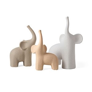 Kit Com 3 Esculturas Elefantes Coloridos em Ceramica Mart