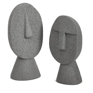 KIT E2 SCULTURA FACE EM POLIRRESINA CINZA MART