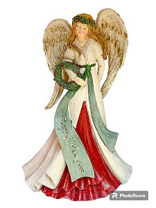 Esculturam Anjo Decorativo em resina c/guirlanda - 25cm