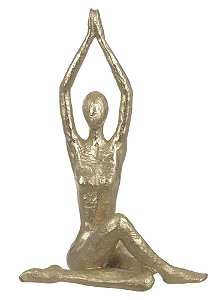 ESCULTURA DECORATIVA POLIRESINA YOGA DOURADO 23cm