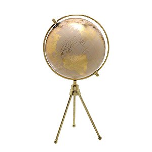 GLOBO DECORATIVO COM PEDESTAL EM METAL BEGE E DOURADO 34cm