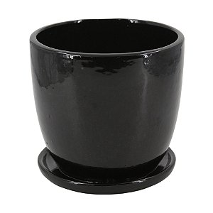 VASO ESTILO VIETNAMITA C/PRATO CERÂMICA RICO PRETO 22x20cm