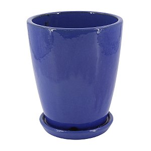 VASO ESTILO VIETNAMITA C/ PRATO CERÂMICA LIVIA AZUL 26x21cm