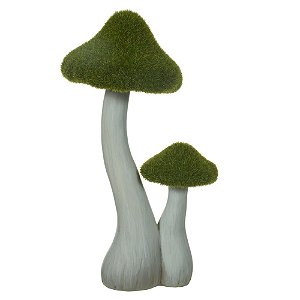 Cogumelo Decor De Resina Verde e Bege 30cm