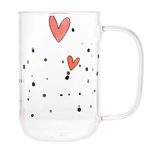 CJ 2 CANECAS DE VIDRO EM BOROSSILICATO COM CORACOES 280ML
