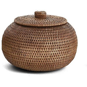 CESTO COM TAMPA EM RATTAN MARROM MART  11x15cm