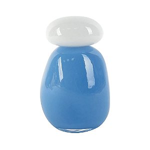 VASO DECORATIVO EM VIDRO AZUL CEU C/TAMPA BRANCA OVAL 20,5CM