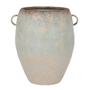 VASO DECORATIVO EM METAL - ESVERDEADO COM BEGE 38CM