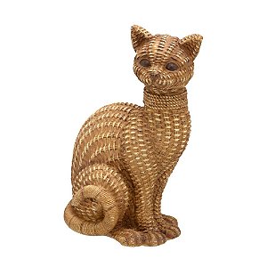 ESCULTURA GATO DECORATIVO EM RESINA MARROM 20cm