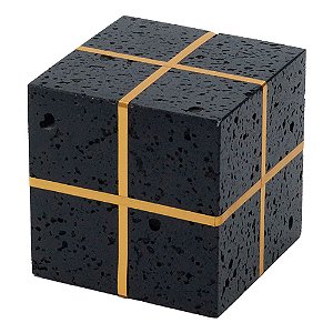 ESCULTURA  DECORATIVA EM PEDRA CUBO PRETO E DOURADO 11CM