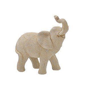 ESCULTURA DECORATIVA ELEFANTE BEGE EM RESINA 24cm