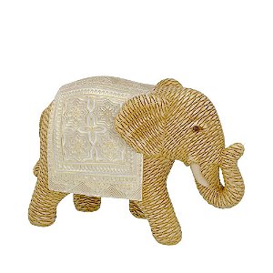 ESCULTURA ELEFANTE INDIANO DECORATIVO EM RESINA BEGE 19,5cm