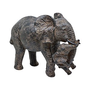 ESCULTURA DECORATIVA ELEFANTE MAE E FILHOTE EM RESINA 18cm