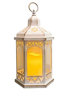 LANTERNA DECORATIVA CAPELA BRANCA COM VELA LED 33CM