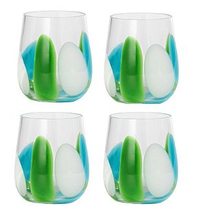 JOGO 4 COPOS PETALA EM VIDRO 480ML VERDE/AZUL/BRANCO