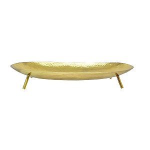 BANDEJA OVAL EM METAL MARTELADO DOURADO 40cm