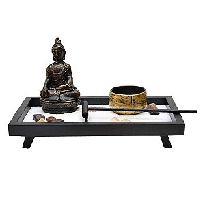 ESCULTURA JARDIM JAPONES ZEN GARDEN BUDA E PORTA VELAS 20cm