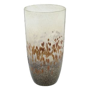 VASO DECORATIVO EM VIDRO CINZA E DOURADO 37cm