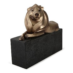 ESCULTURA LEAO EM POLIRRESINA DOURADO MART 40cm