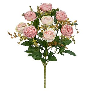 BUQUE DE FLORES ROSA CABBAGE X9 COR ROSA 39cm